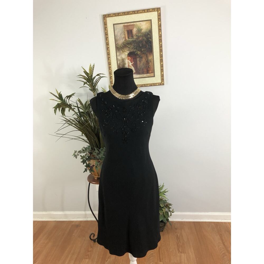 S.L. Fashion Woman Dress 6 Sleeveless Black Chiffon Rhinestone Embellished Party